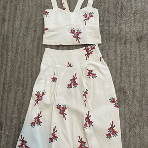 Zara TRF Crop Top Shirt & Skirt Set Boho Fit Flare